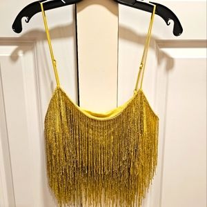 Peace + Love, Size 10, Gold beaded fringe tank top